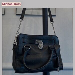 Michael Kors Rare MK Mini Hamilton Crossbody BagBlack Leather Chain Shoulder Bag